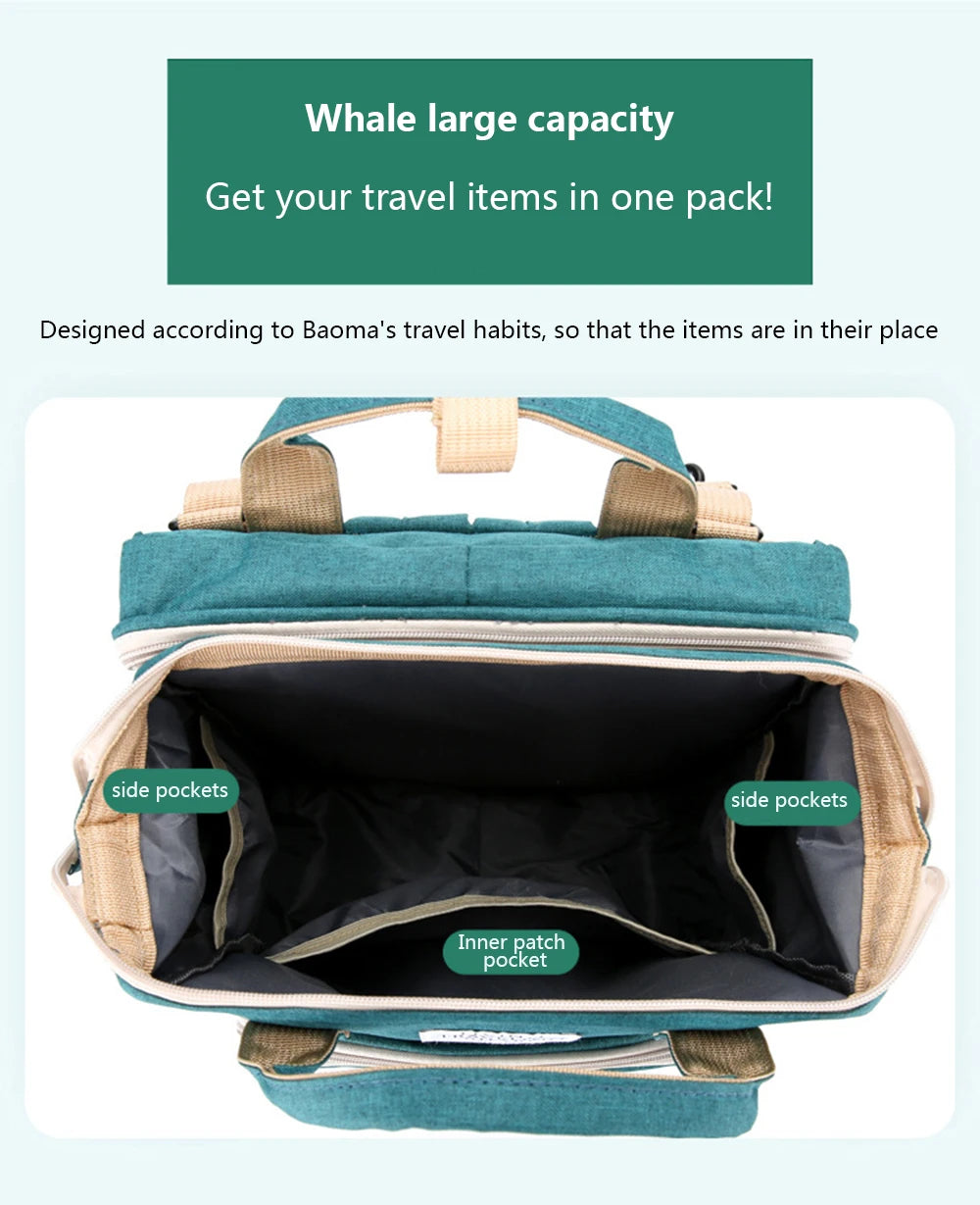 Folding Mommy Bag Lightweight Portable Folding Crib Bed Large-capacity Baby Backpack Female Mommy Outting Bag Mummy Bag