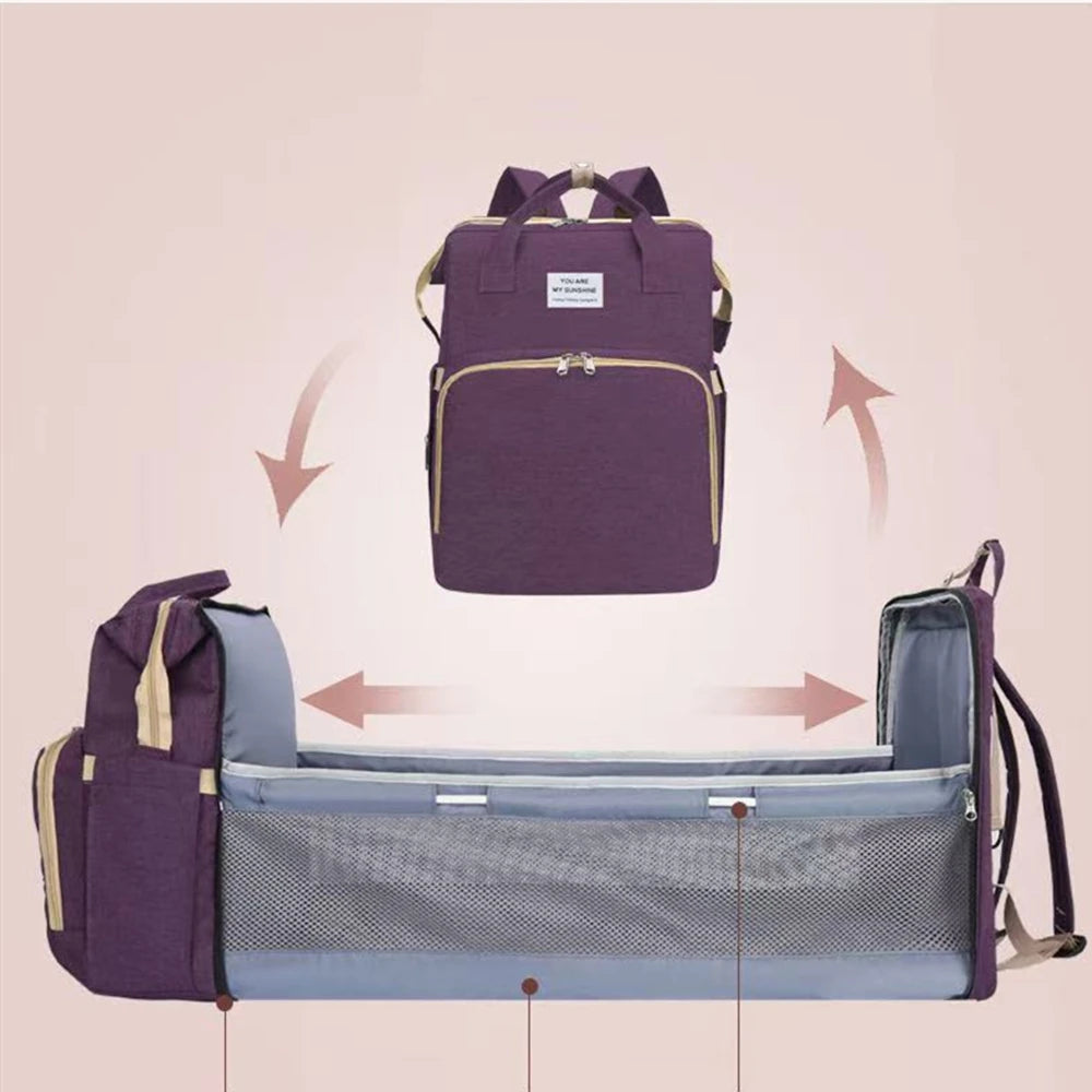 Folding Mommy Bag Lightweight Portable Folding Crib Bed Large-capacity Baby Backpack Female Mommy Outting Bag Mummy Bag